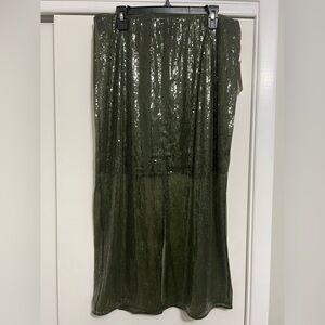 A New Day Women's Olive Green Sequin Midi Skirt